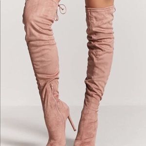 Faux Over the knee pink suede boots